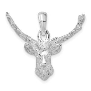 925 Sterling Silver 8-point Buck Deer Head Necklace Charm Pendant